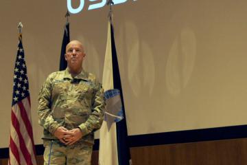 U.S. Space Force Gen. John "Jay" Raymond, chief of space operations, speaks at the National Air and Space Intelligence Center. Credit: U.S. Air Force
