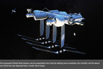 The proposed Orbital Reef station can be expanded over time by adding more modules, but initially will be about one-third the size depicted here. Credit: Blue Origin