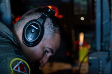 Capt. Bradley Arnold, 96th Bomb Squadron electronic warfare officer, checks equipment during a Bayou Vigilance exercise at Barksdale Air Force Base, La., June 30, 2021. The sortie was the capstone flight to a weeklong strategic nuclear readiness exercise. Air Force photo by Airman 1st Class Chase Sullivan.