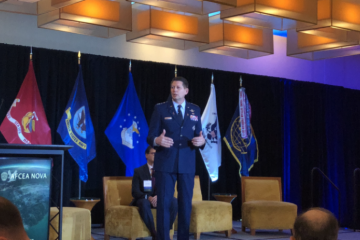 Gen. David Thompson, vice chief of space operations of the U.S. Space Force, speaks Feb. 10, 2022, at the AFCEA NOVA Space Force IT Day. Credit; Sandra Erwin/ SpaceNews